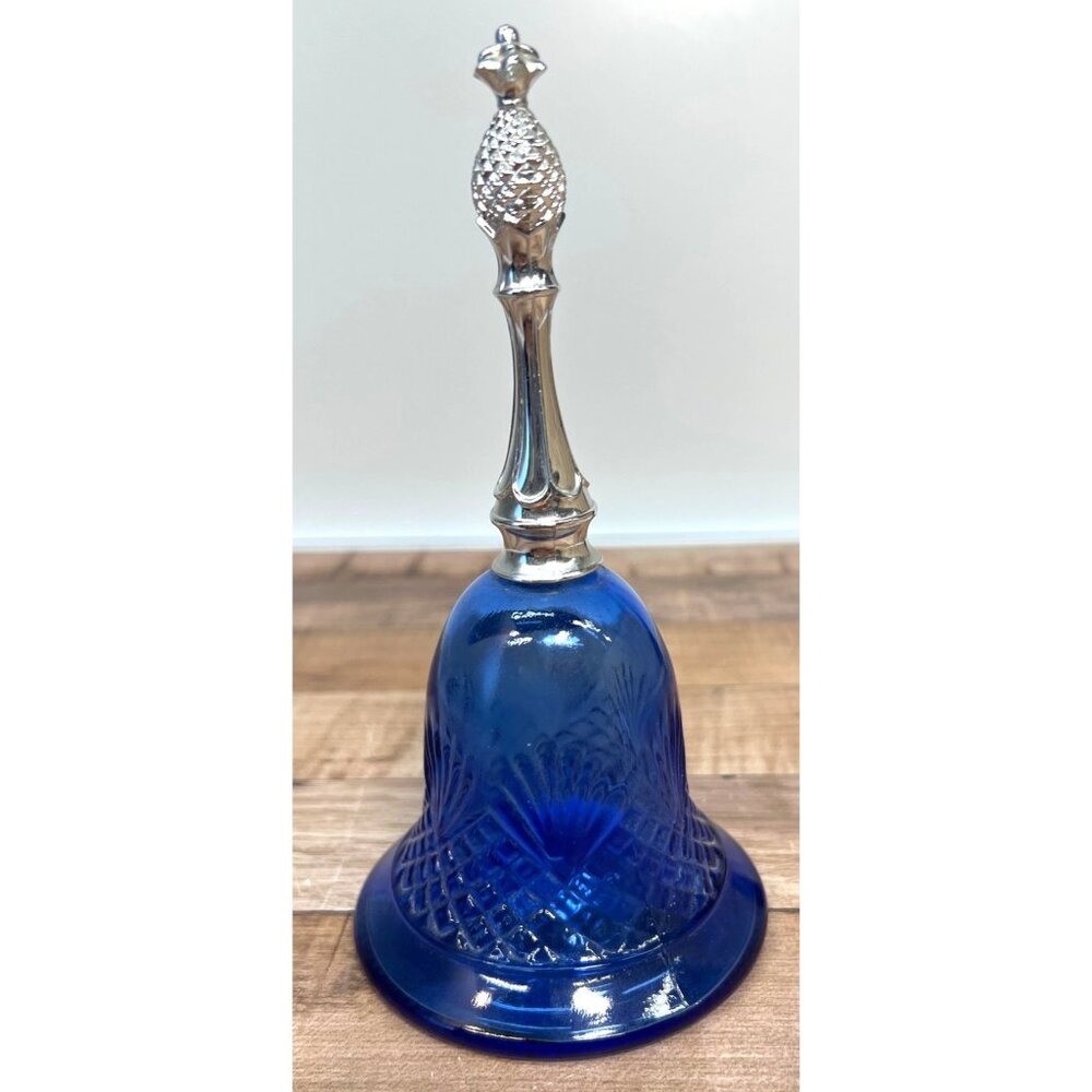Vintage Moonwind Cologne Bell Bottle Blue Glass With Silver-Tone Pineapple Handl